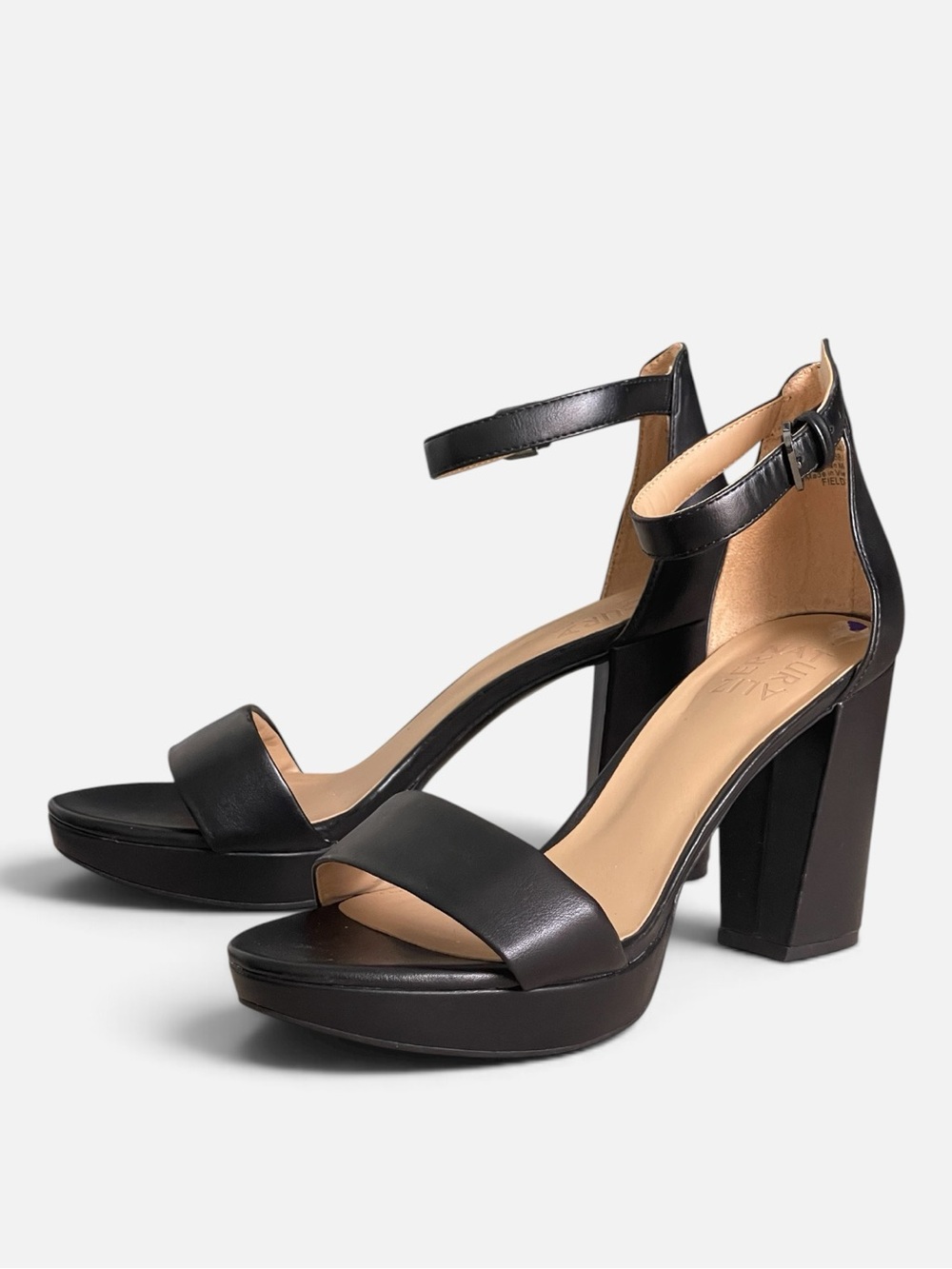 Naturalizer Joy Black Leather Dress Sandal Sz 8.5 Chunky Block High Heel
